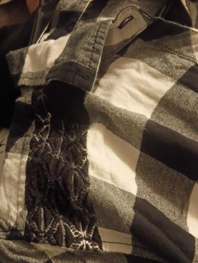 Faded Glory Black and White Plaid Button-Down Shirt